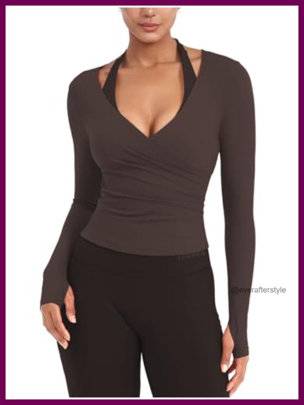 Women Workout Wrap Top Long Sleeve Thumb Holes Slim Fit Active Gym